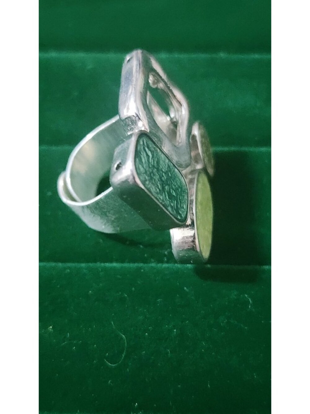 Vintage 80s Abstract Enamel Statement Ring Adjustable Modernist Mixed Shapes - Picture 3 of 10